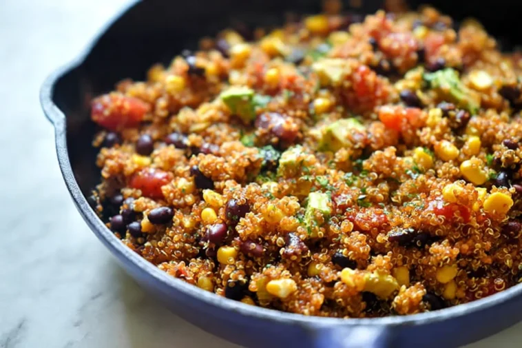 One Pan Mexican Quinoa in a Colorful Bowl