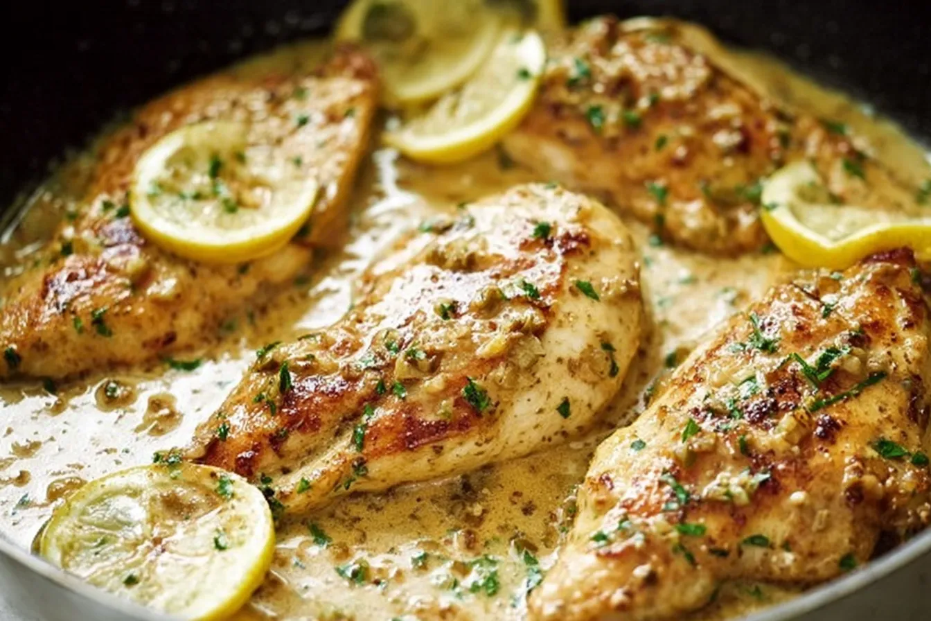 One Skillet Chicken with Lemon Garlic Cream Sauce