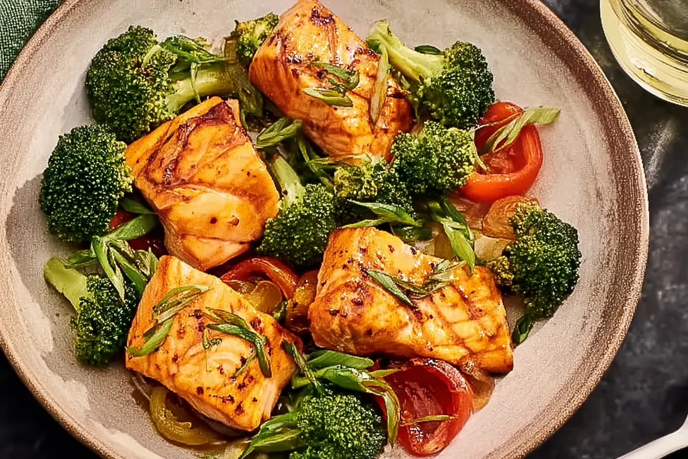 One-Skillet Garlicky Salmon & Broccoli