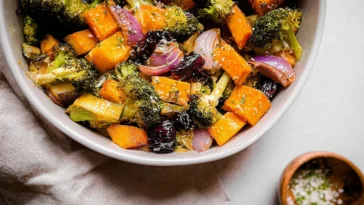 Colorful Oven Roasted Vegetables on a Baking Sheet