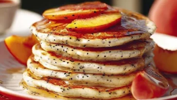 Fluffy Peach And Poppyseed Sour Cream Pancakes