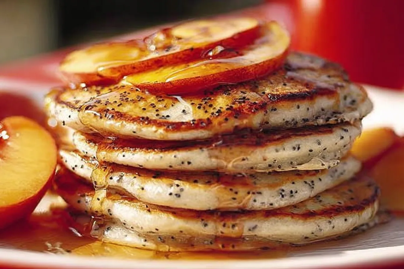 Peach And Poppyseed Sour Cream Pancakes