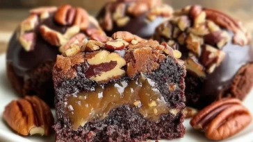 Pecan Pie Brownie Bombs on a Serving Plate
