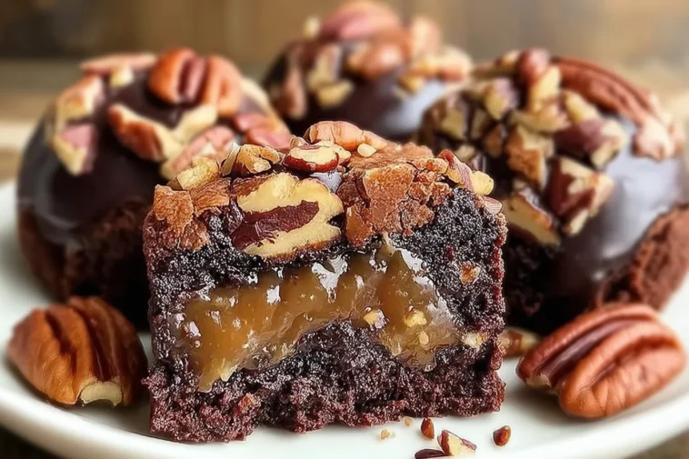 Pecan Pie Brownie Bombs on a Serving Plate