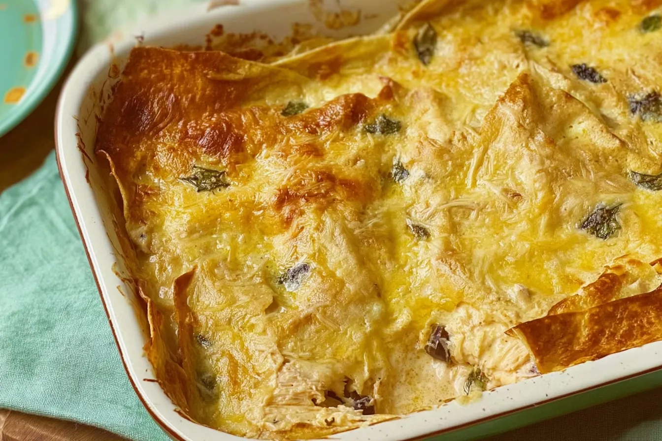 Quick and Easy Green Chile Chicken Enchilada Casserole