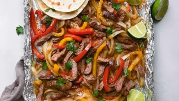 Colorful Sheet Pan Steak Fajitas Ready to Serve
