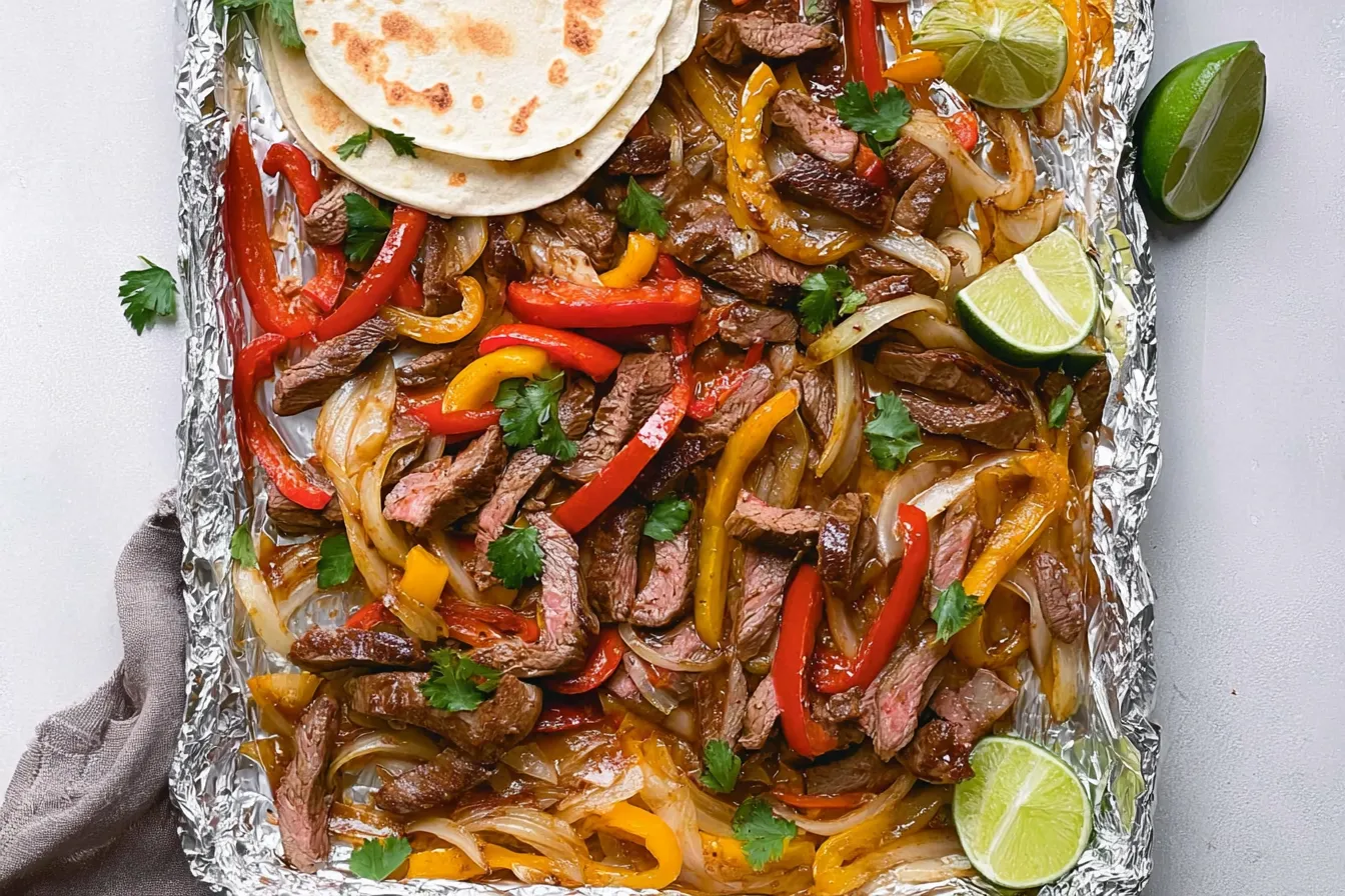 Colorful Sheet Pan Steak Fajitas Ready to Serve
