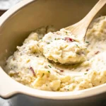 Creamy Slow Cooker Garlic Mashed Potatoes Plated