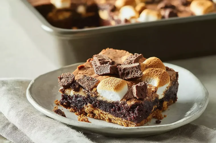 S'mores Brownies Drizzled with Chocolate Sauce