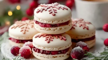 Delicious Snowflake Cranberry Christmas Macarons