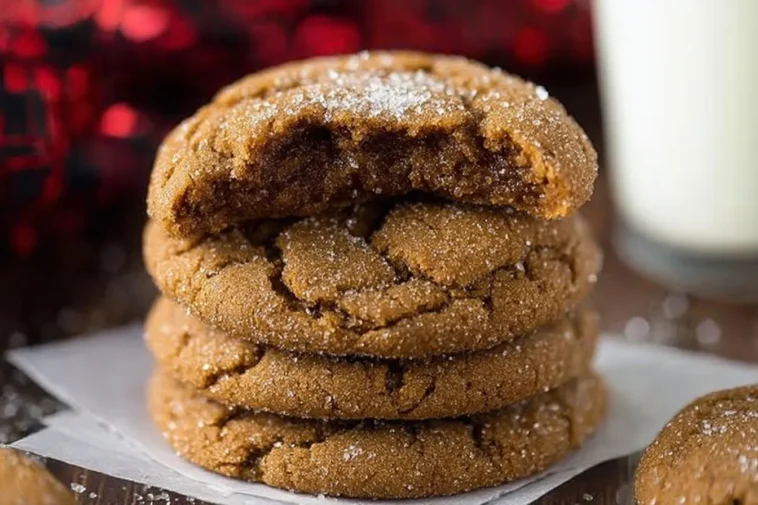 Soft & Chewy Ginger Molasses Cookies on a Rustic Plate