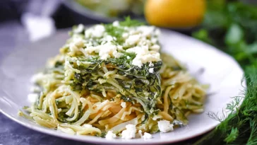 Irresistible Spanakopita Pasta (Spanakopasta!) on a Plate
