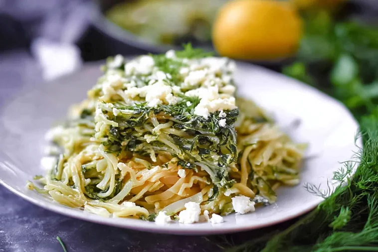 Irresistible Spanakopita Pasta (Spanakopasta!) on a Plate
