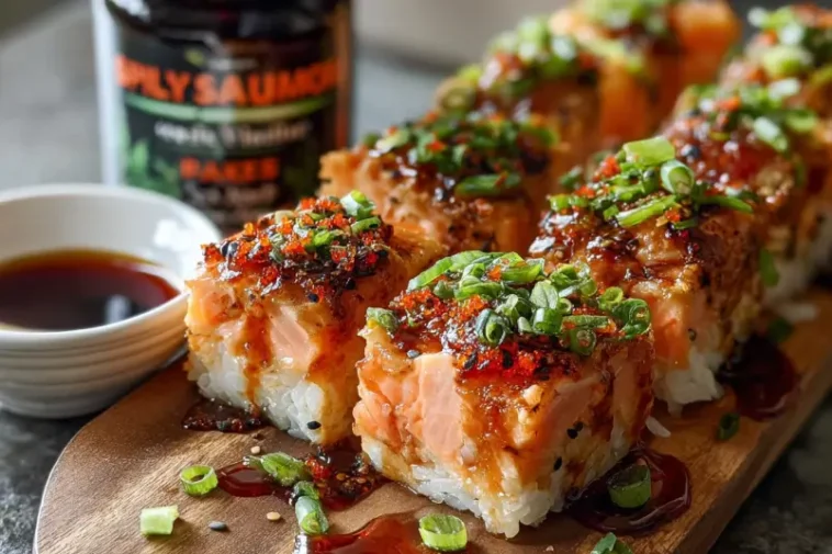 Spicy Salmon Sushi Bake Freshly Baked with Toppings