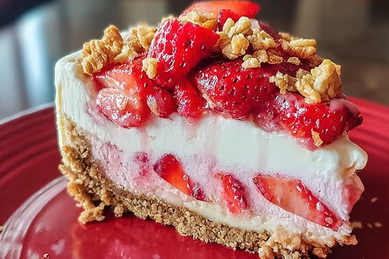 Strawberry Crunch Cheesecake – Easy Creamy & Crunchy Delight 3 Strawberry Crunch Cheesecake Slices