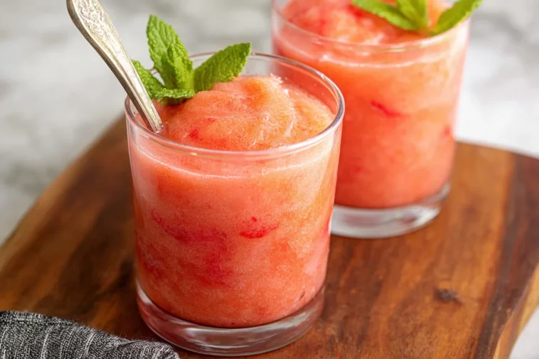 Strawberry Lemonade Slushie in a Glass with Fresh Berries