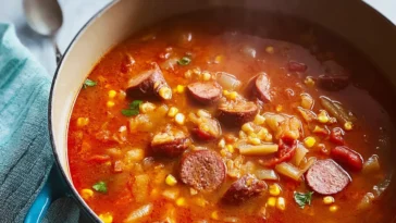 Texas Cowboy Stew in a Bowl with Fresh Herbs