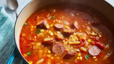 Texas Cowboy Stew in a Bowl with Fresh Herbs