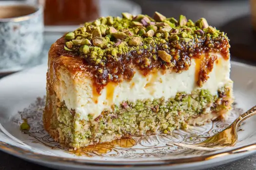 Baklava Pistachio Cheesecake Slice