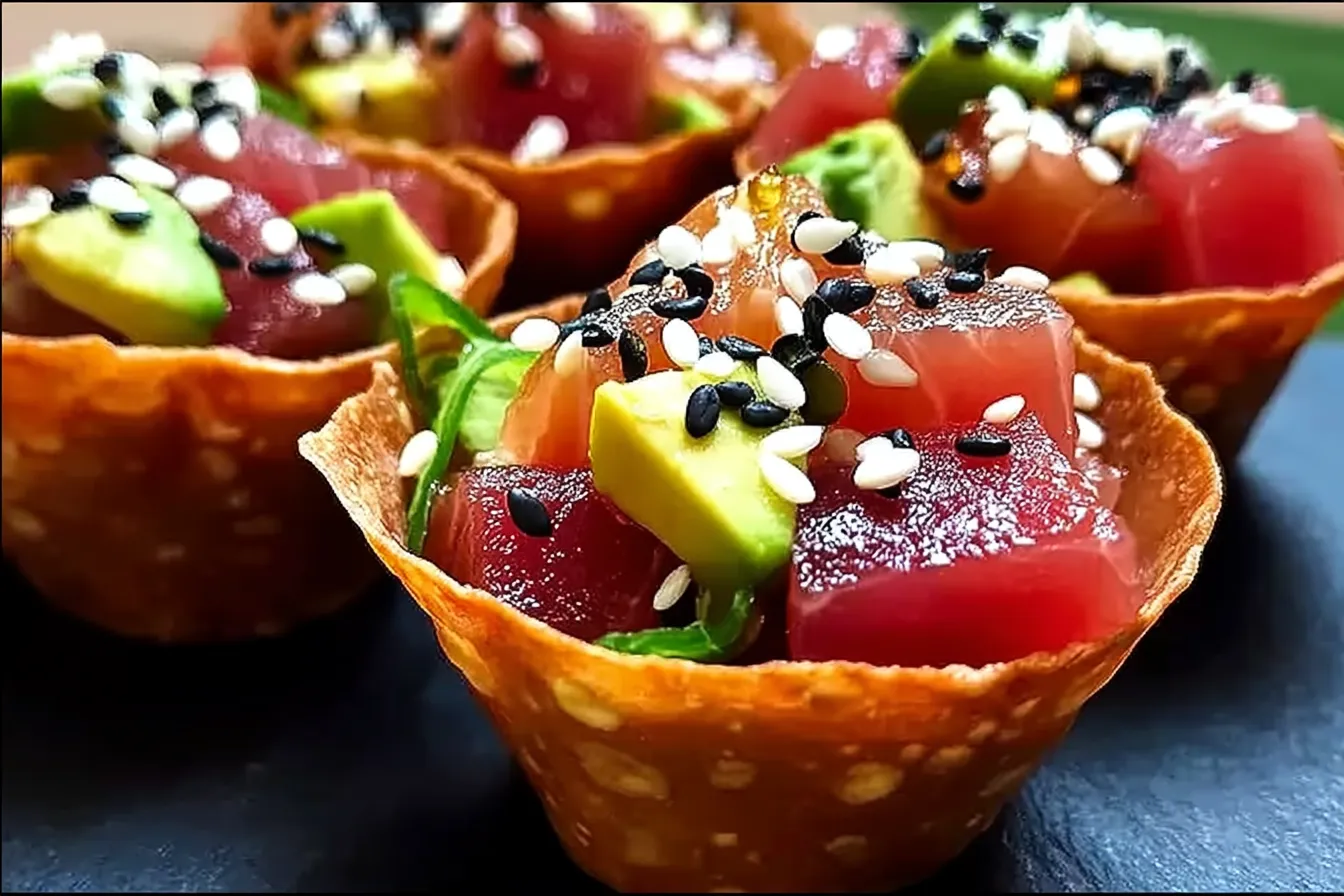 Ahi Tuna Poke Cups: An Amazing Recipe for Seafood Lovers 3 Mouthwatering Ahi Tuna Poke Cups Ready to Serve