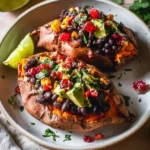 Black Bean Stuffed Sweet Potatoes (Vegan) on a Plate