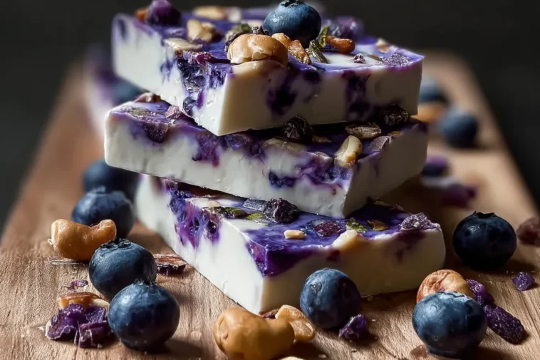 Blueberry Frozen Cottage Cheese Bark Deliciously Served