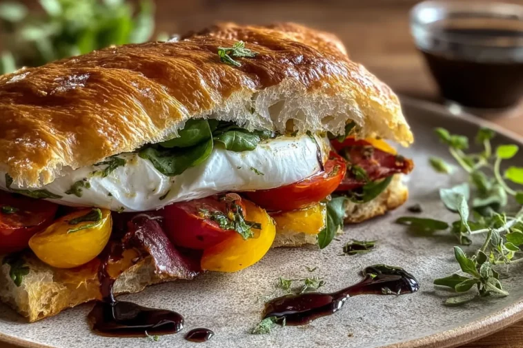 Burrata Italian Focaccia Sandwich: Pure Deliciousness Awaits! 3 Burrata Italian Focaccia Sandwich Close-Up