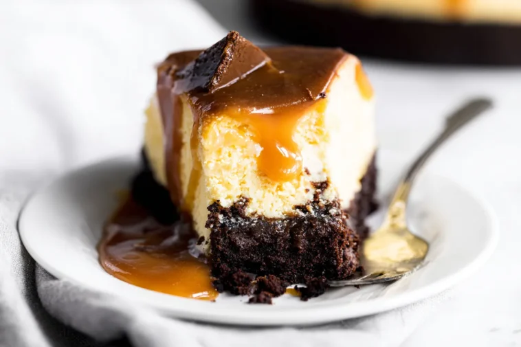 Caramel Brownie Cheesecake Slices Ready to Serve
