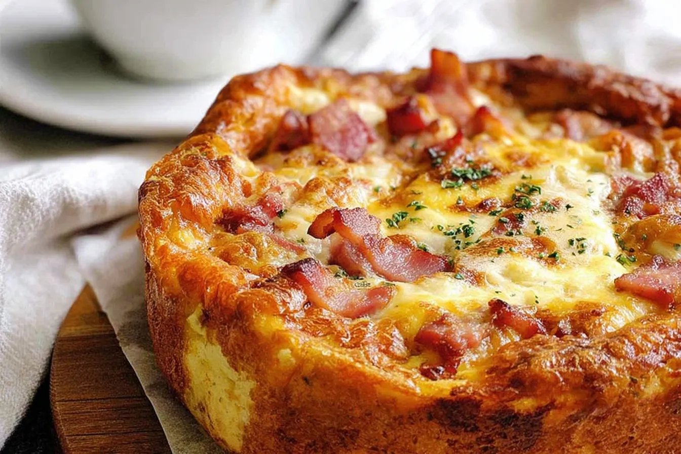 Cheese & bacon strata cake – breakfast casserole! Delightful Dish 3 Cheese & Bacon Strata Cake – Breakfast Casserole
