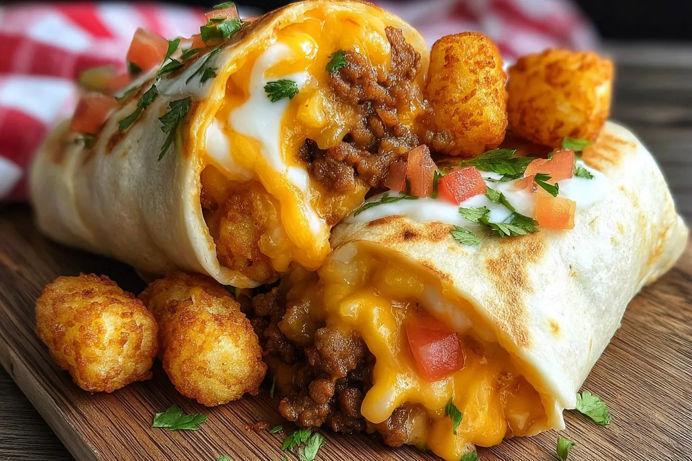 Cheesy Potato Burritos with Crispy Tater Tots