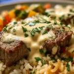 Cheesy Steak and Queso Rice Dinner