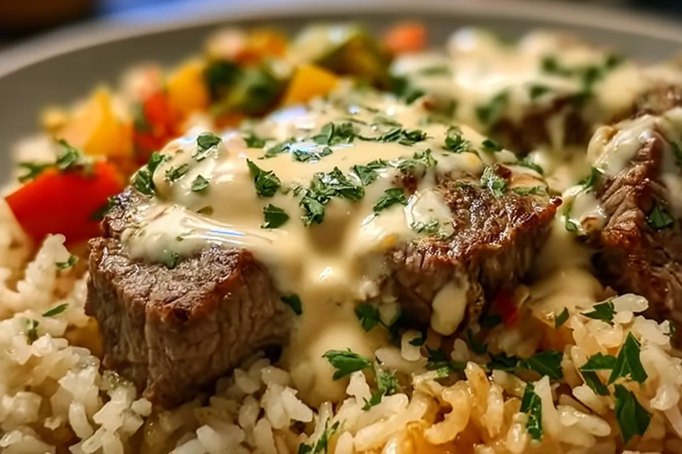 Cheesy Steak and Queso Rice Dinner