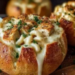 Delicious Chicken Alfredo Garlic Bread Bowls Ready to Serve