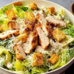 Chicken Caesar Salad Garnished with Croutons