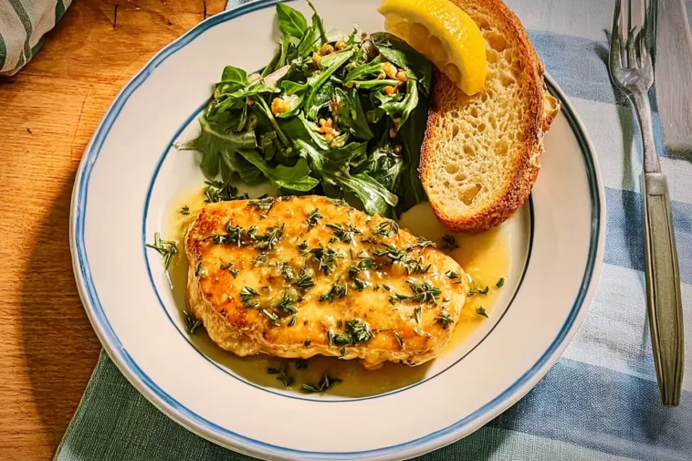 Chicken Paillard with Lemon-Herb Butter Sauce on Plate