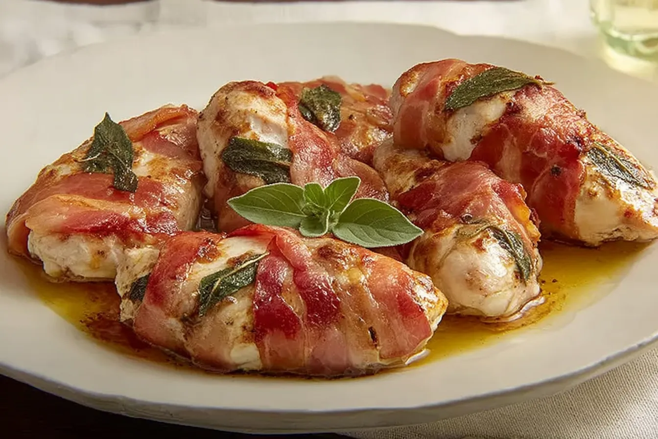 Sizzling Chicken Saltimbocca Served with Sage & Prosciutto