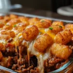 Chili Cheese Tater Tot Casserole on a Serving Platter