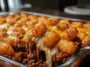 Chili Cheese Tater Tot Casserole on a Serving Platter