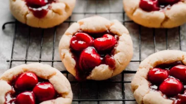 Chocolate Cherry Pie Cookies on a Wooden Plate
