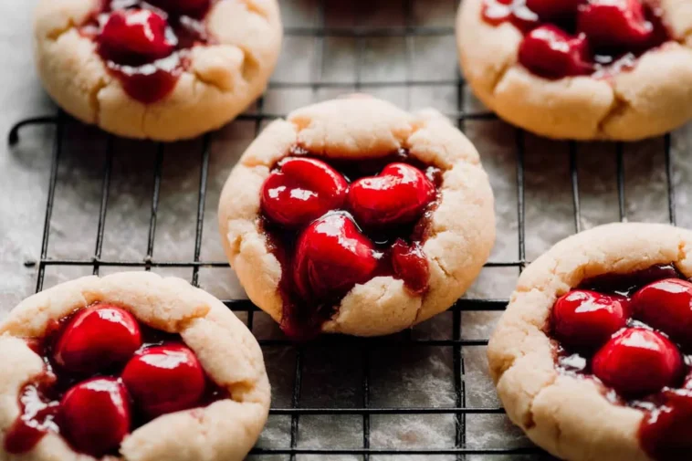 Chocolate Cherry Pie Cookies on a Wooden Plate