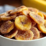 Cinnamon-Sugar Air Fryer Banana Chips on a Plate