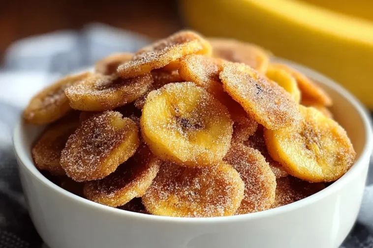 Cinnamon-Sugar Air Fryer Banana Chips on a Plate