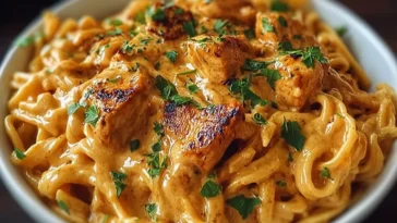 Cowboy Butter Chicken Pasta Served in a Bowl