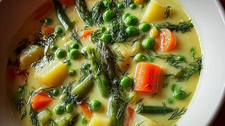 Cream of Spring Vegetable Soup in a Bowls