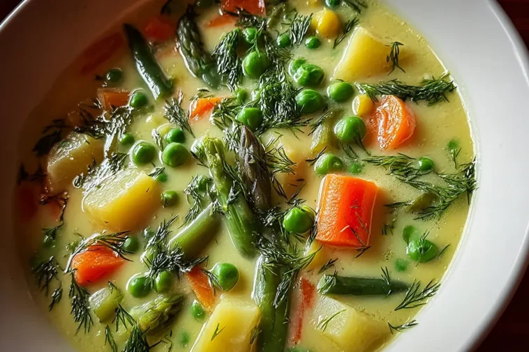 Cream of Spring Vegetable Soup in a Bowls