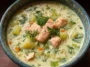 Creamy Dill Salmon Soup with Potatoes and Leeks in a Bowl