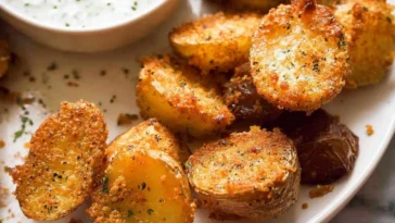 Crispy Roasted Parmesan Potatoes on a Plate