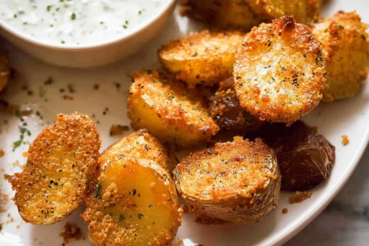 Crispy Roasted Parmesan Potatoes on a Plate