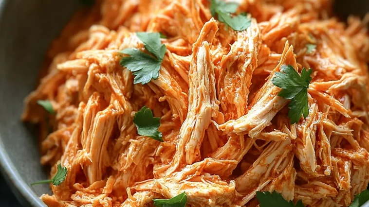 Crockpot Shredded Buffalo Chicken Ready to Serve