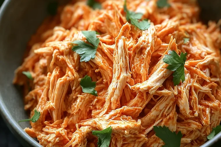 Crockpot Shredded Buffalo Chicken Ready to Serve